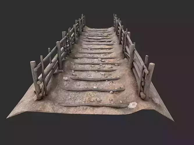 Village Road With Fence 1 Low-poly 3D model