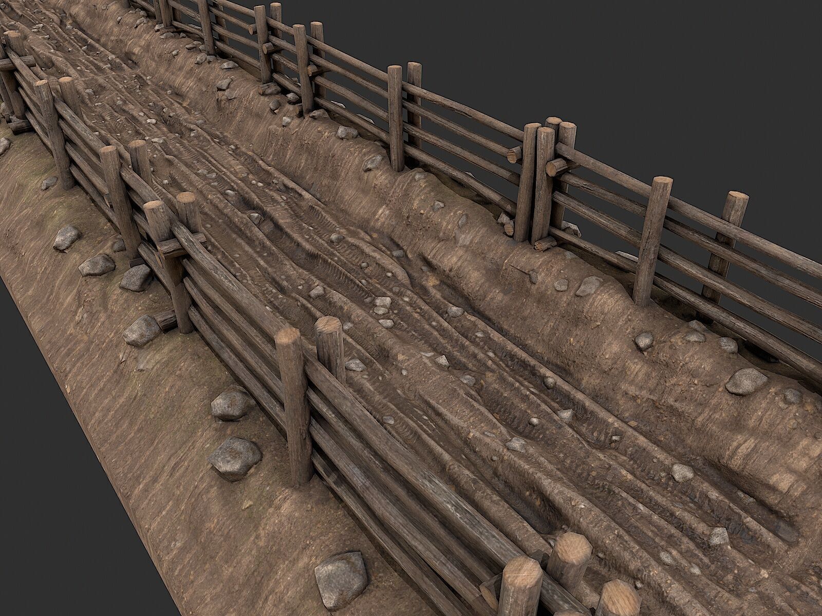 Village Road With Fence 2 Low-poly 3D model_4