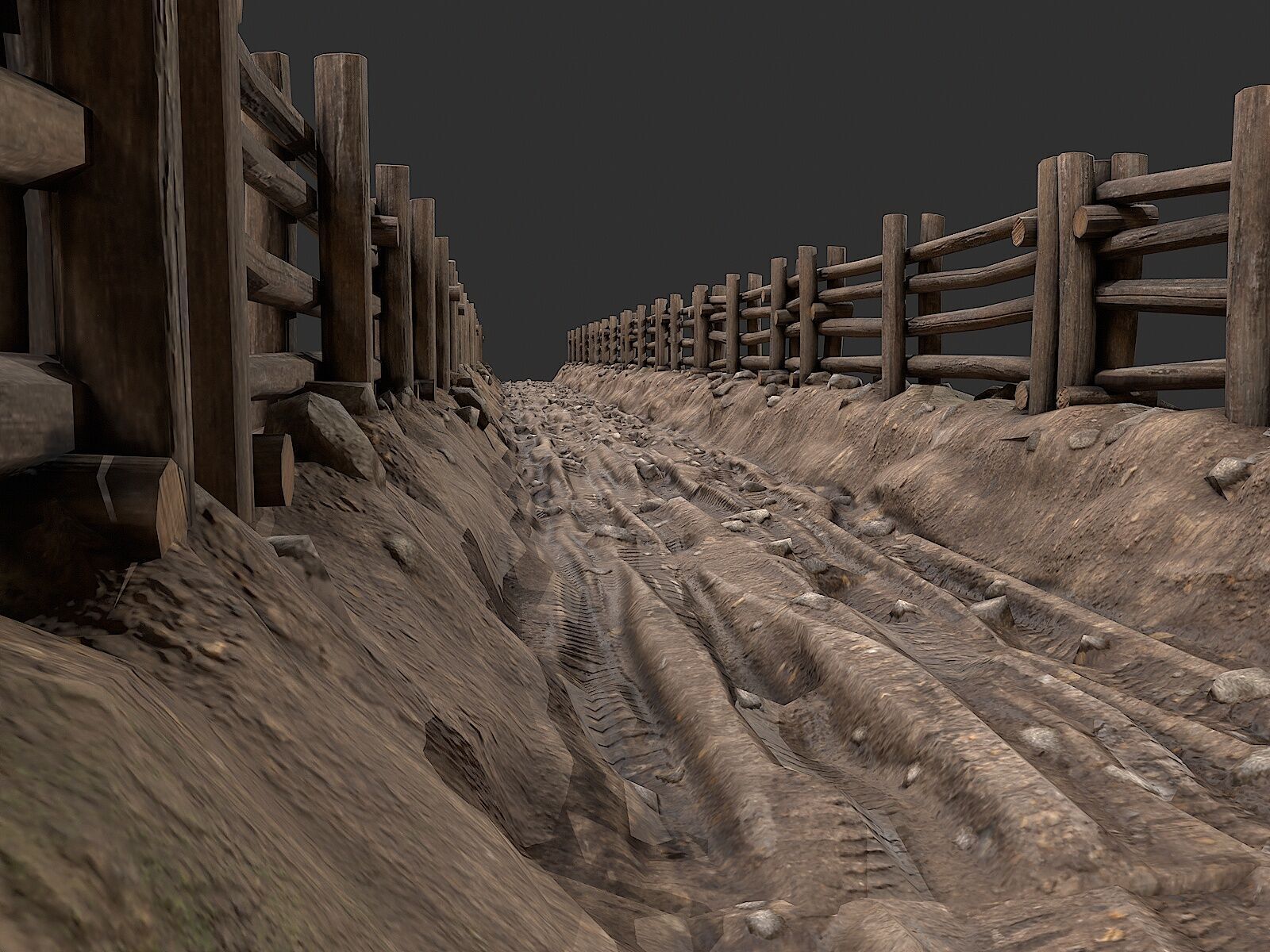 Village Road With Fence 2 Low-poly 3D model_3