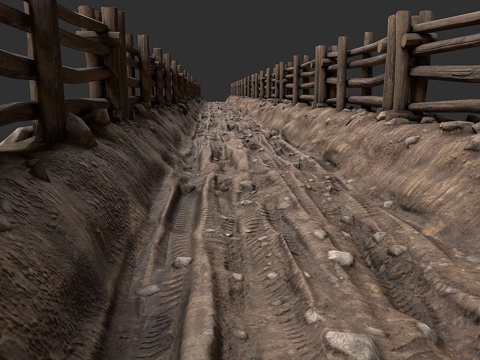 Village Road With Fence 2 Low-poly 3D model_2