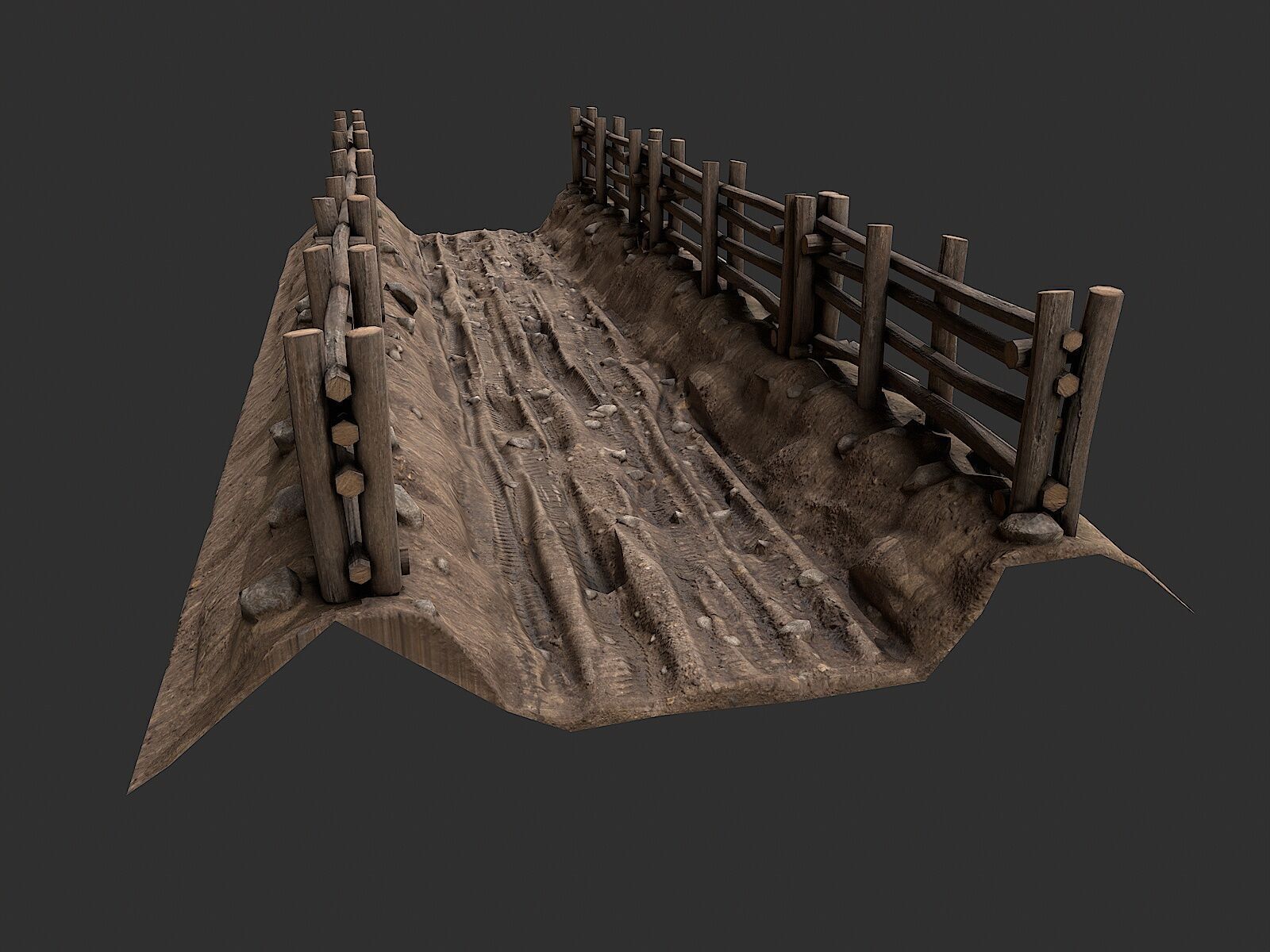 Village Road With Fence 2 Low-poly 3D model_1