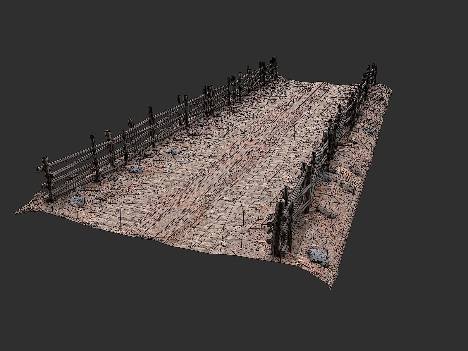 Village Road With Fence 3 Low-poly 3D model_5