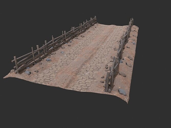 Village Road With Fence 3 Low-poly 3D model