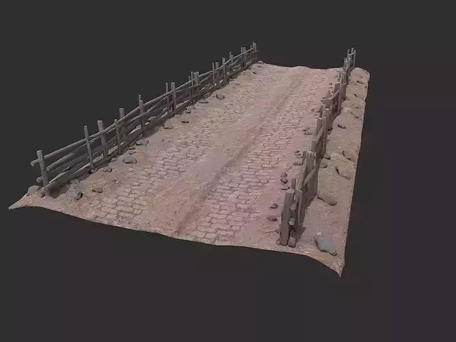 Village Road With Fence 3 Low-poly 3D model