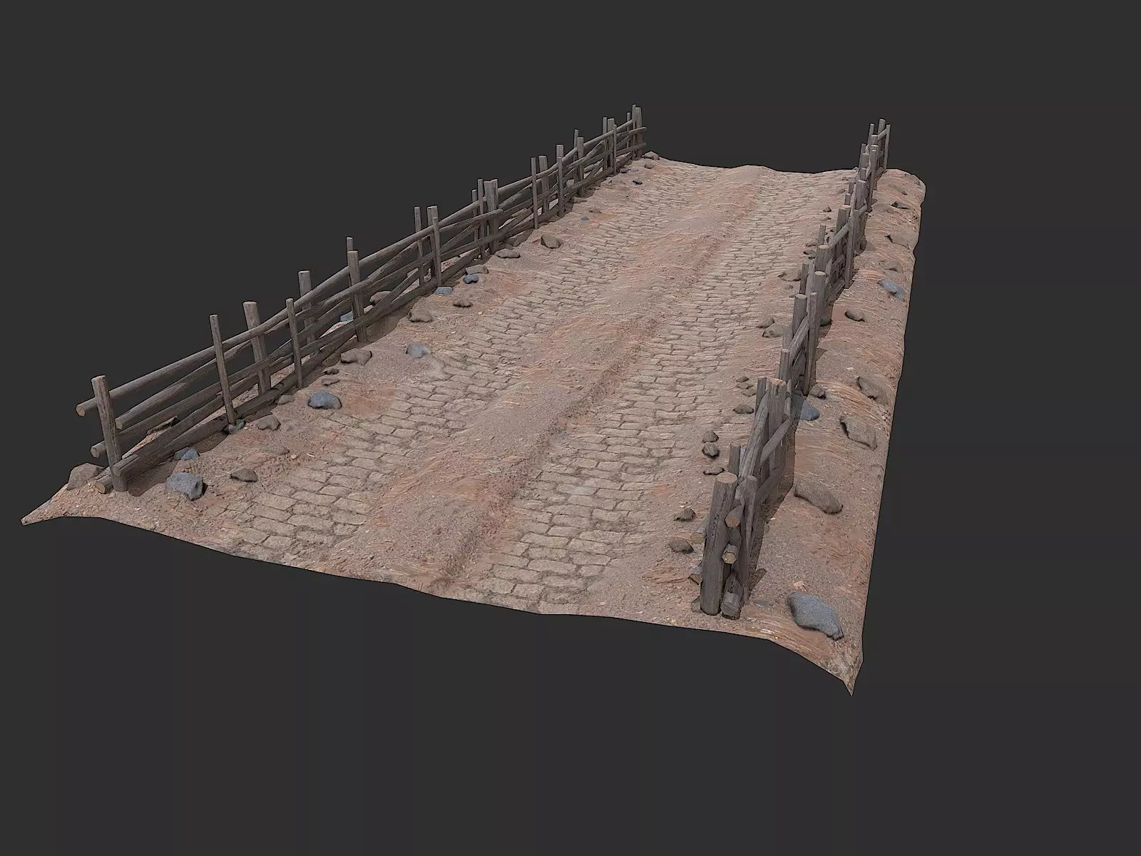 Village Road With Fence 3 Low-poly 3D model_0