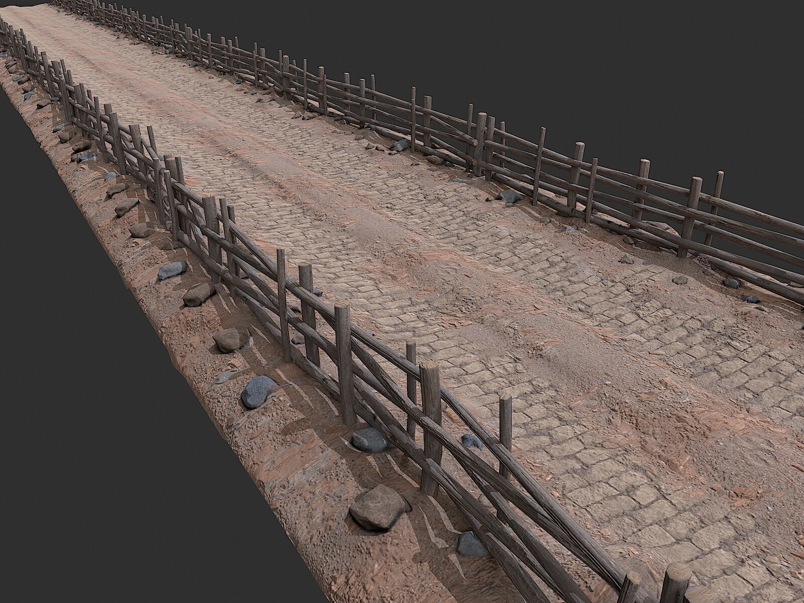 Village Road With Fence 3 Low-poly 3D model_4