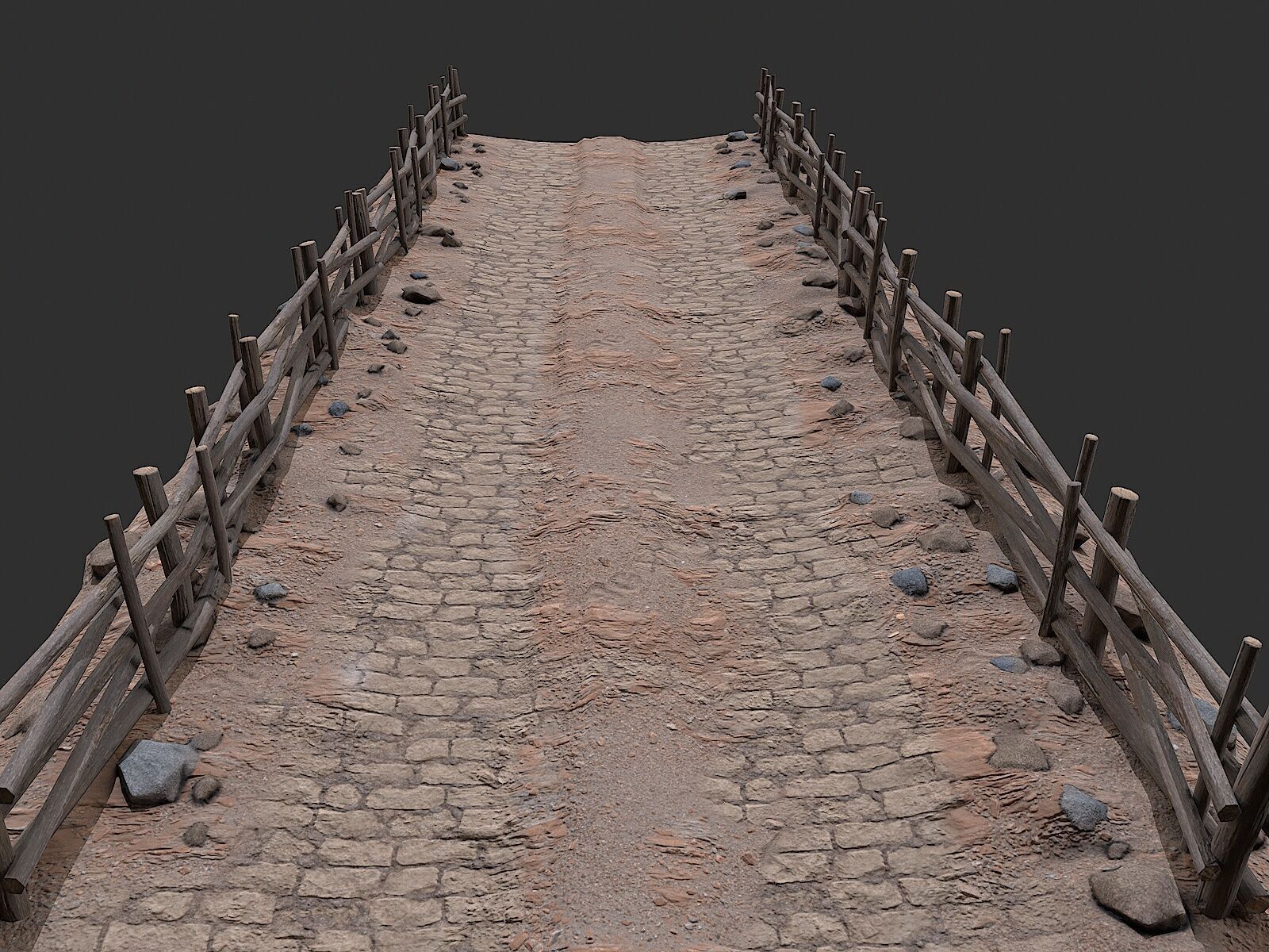 Village Road With Fence 3 Low-poly 3D model_3