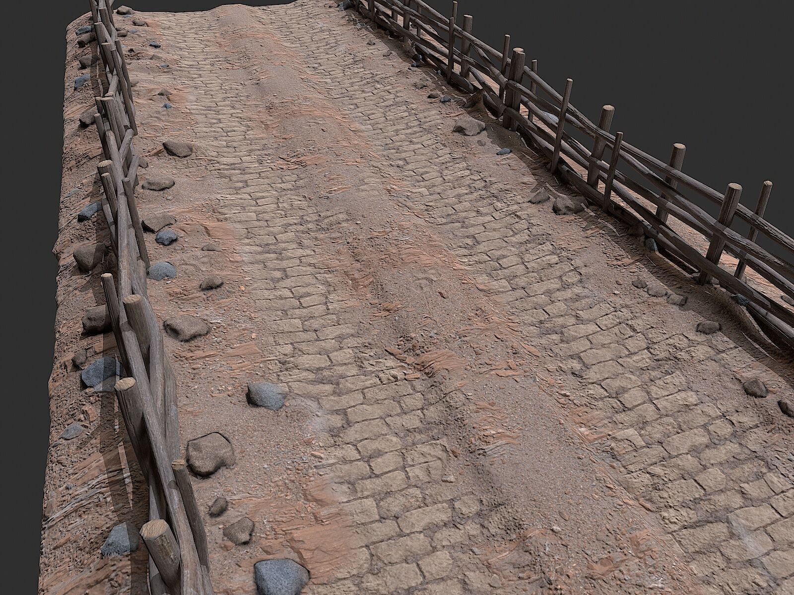 Village Road With Fence 3 Low-poly 3D model_1