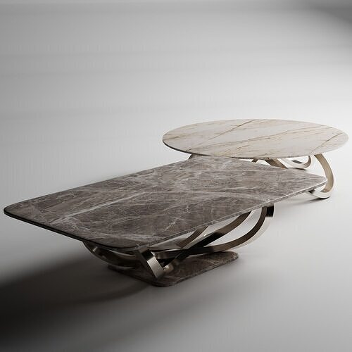 Modern Luxury Coffee Table Loop Metal Base with Marble Top 3D model