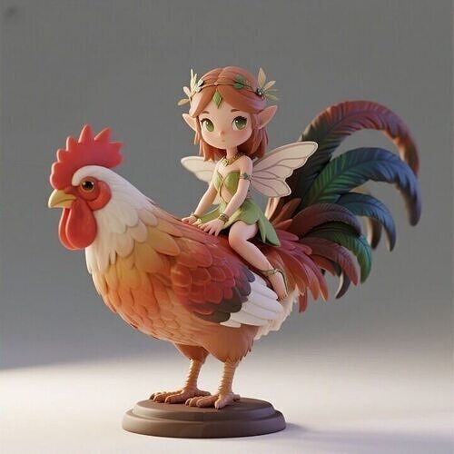 1117Fairy Rider COLORFUL  3D Printed Fairy on Rooster 3D print model