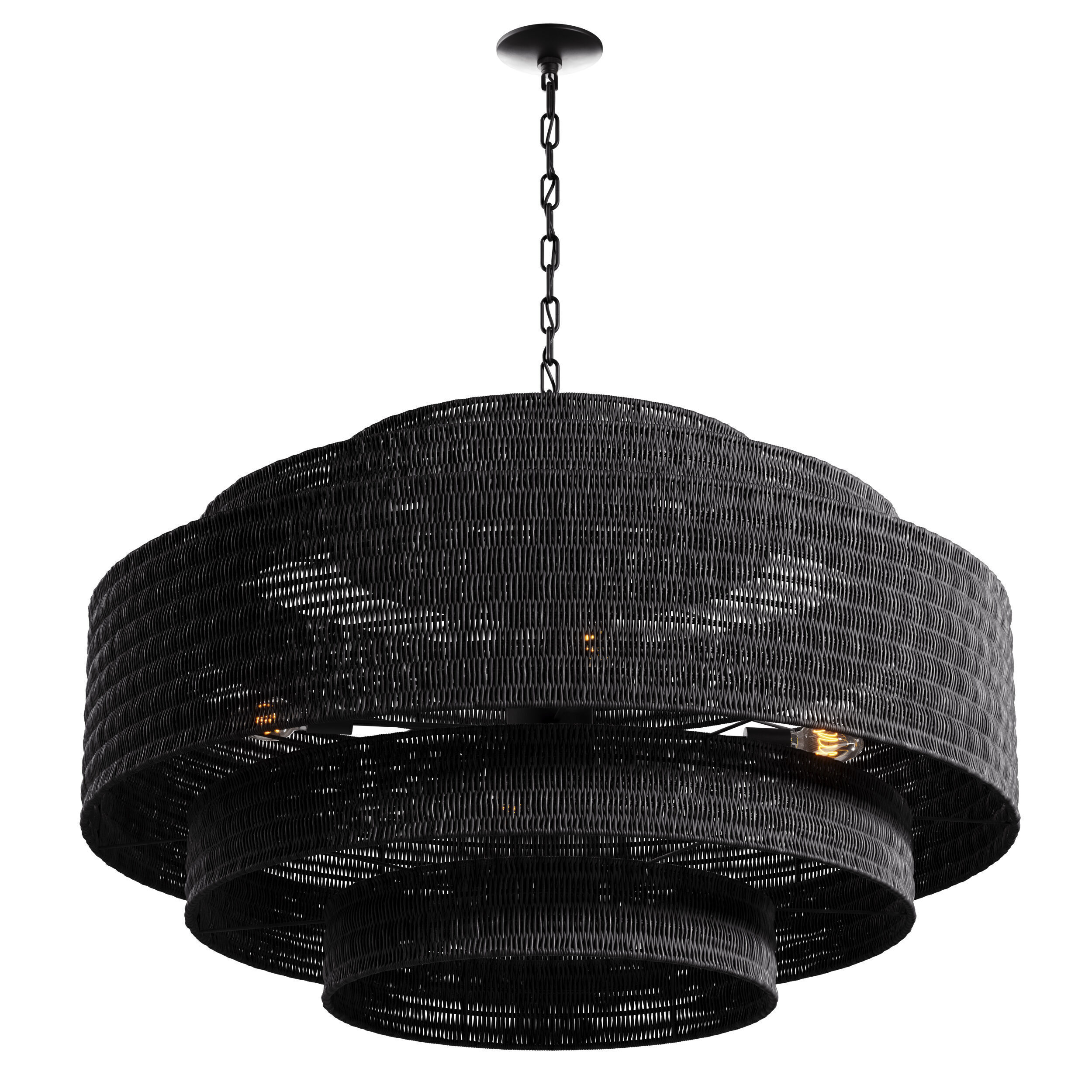 Paloma Chandelier Black Rattan Light 3D model_5