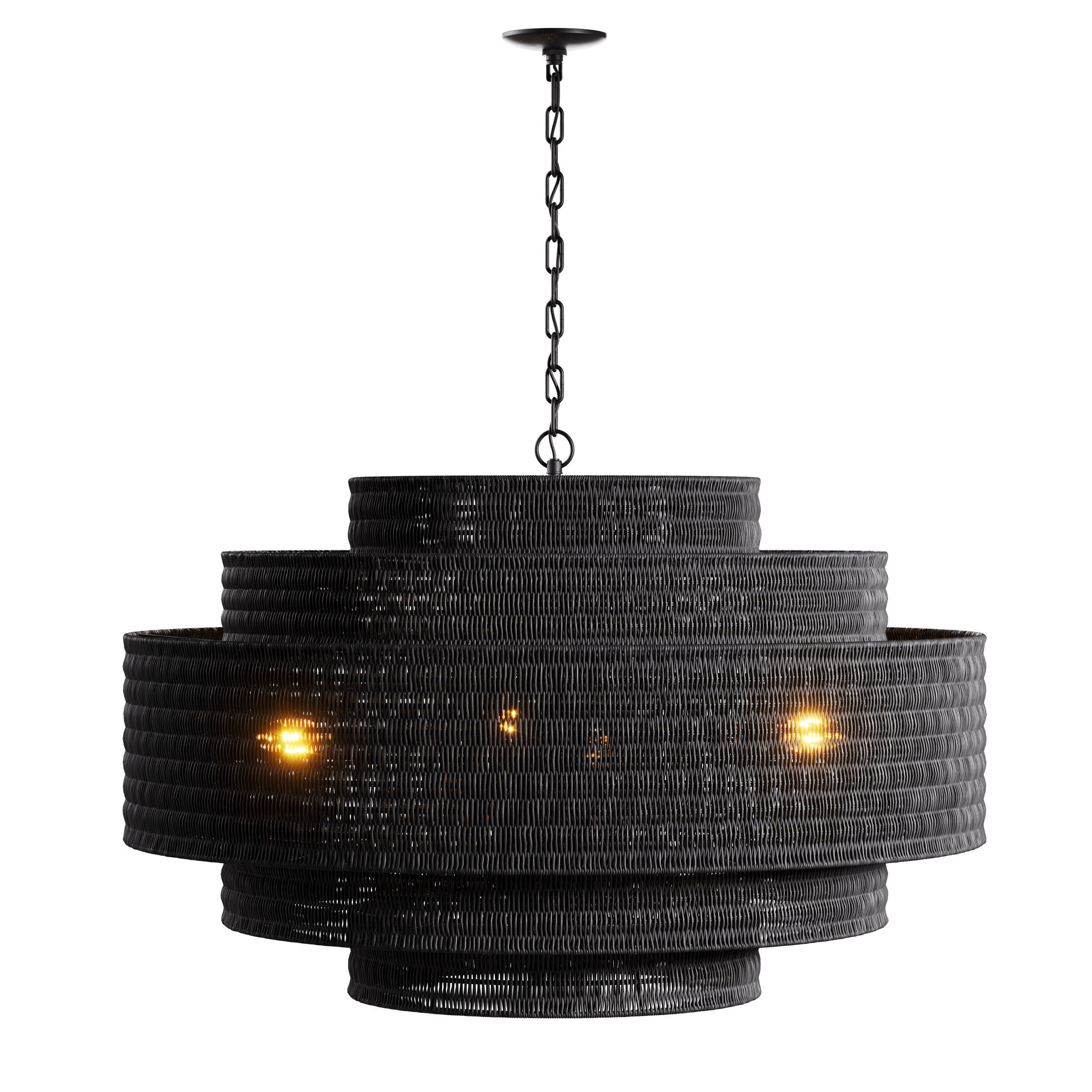 Paloma Chandelier Black Rattan Light 3D model_3
