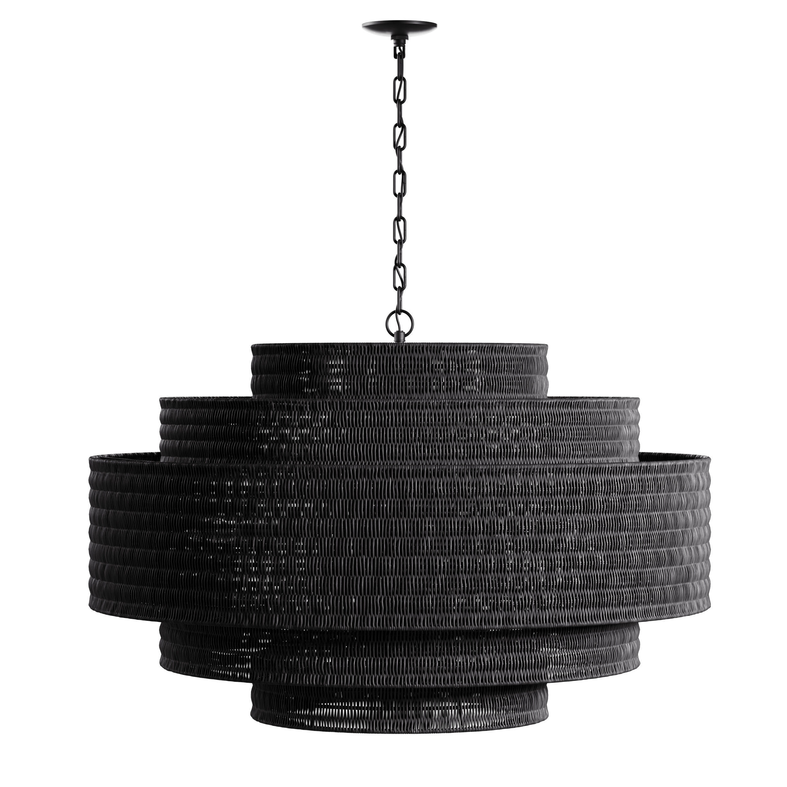 Paloma Chandelier Black Rattan Light 3D model_2