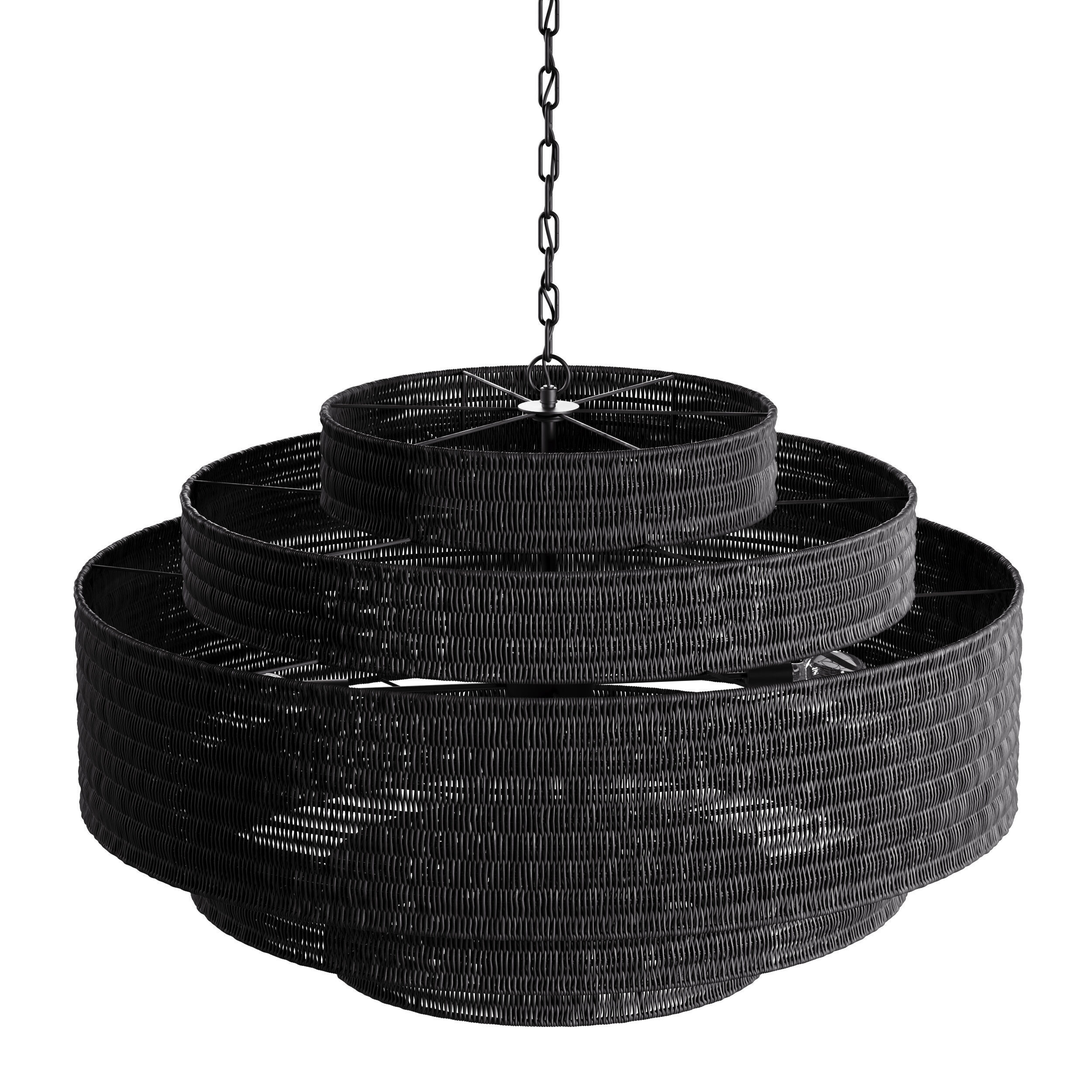 Paloma Chandelier Black Rattan Light 3D model_6