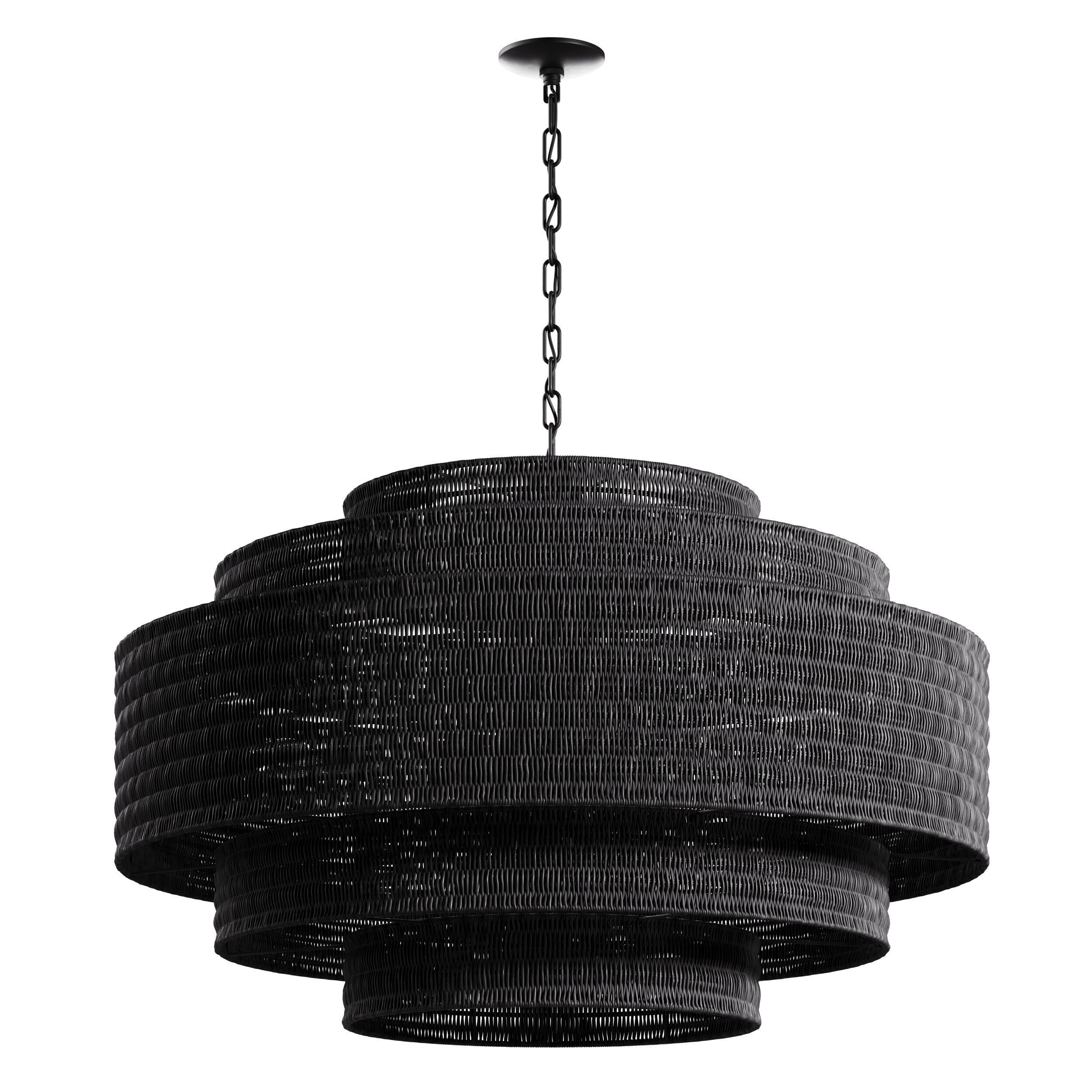Paloma Chandelier Black Rattan Light 3D model_4