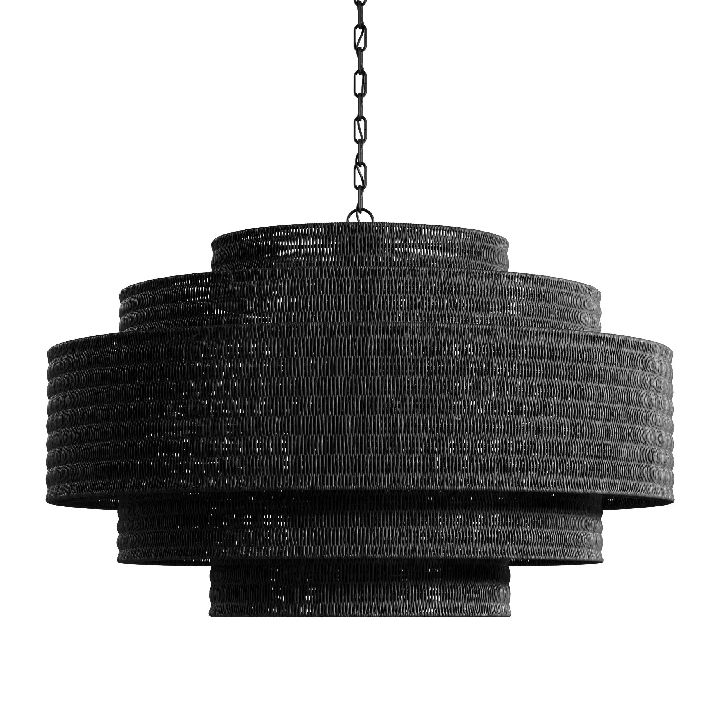 Paloma Chandelier Black Rattan Light 3D model_0