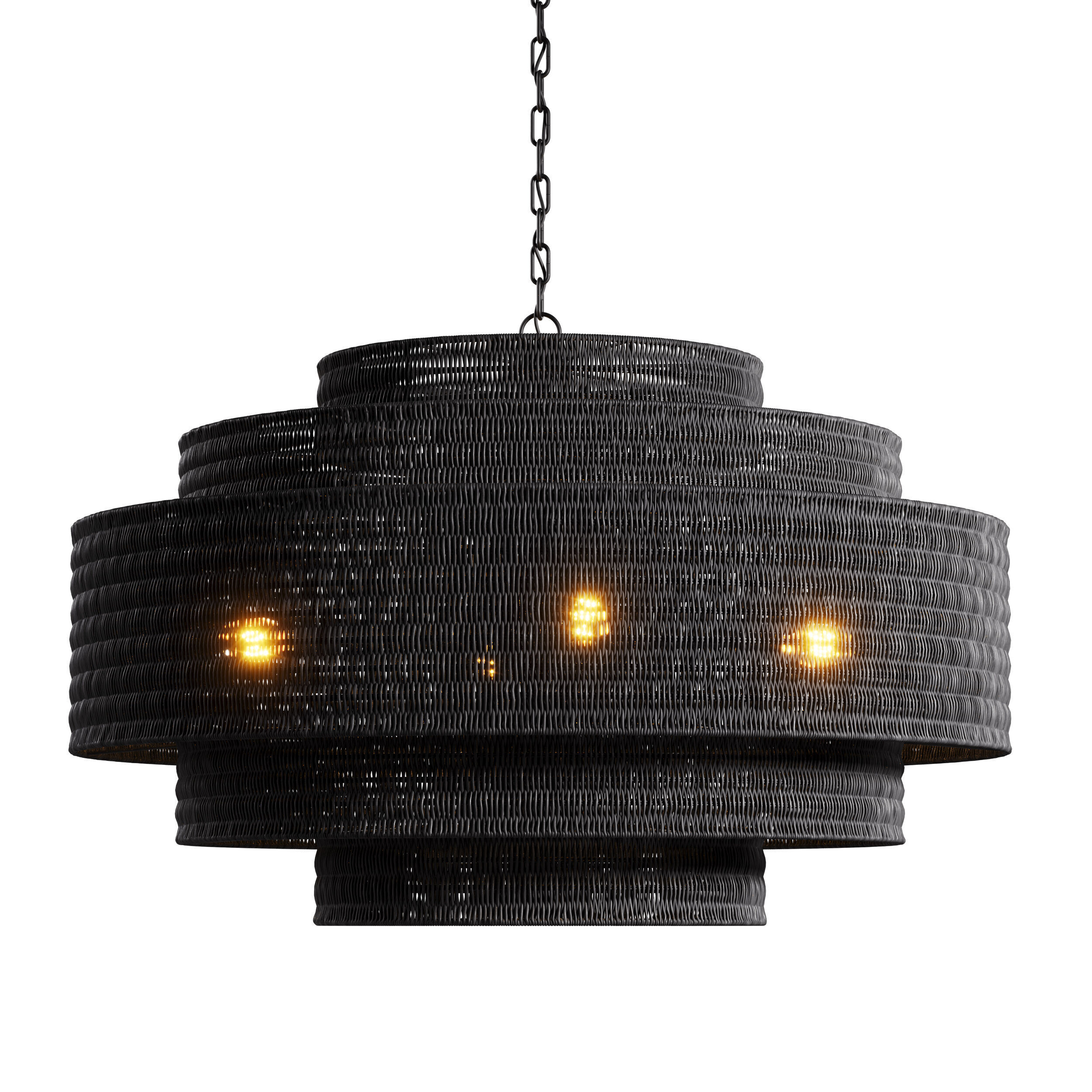 Paloma Chandelier Black Rattan Light 3D model_1