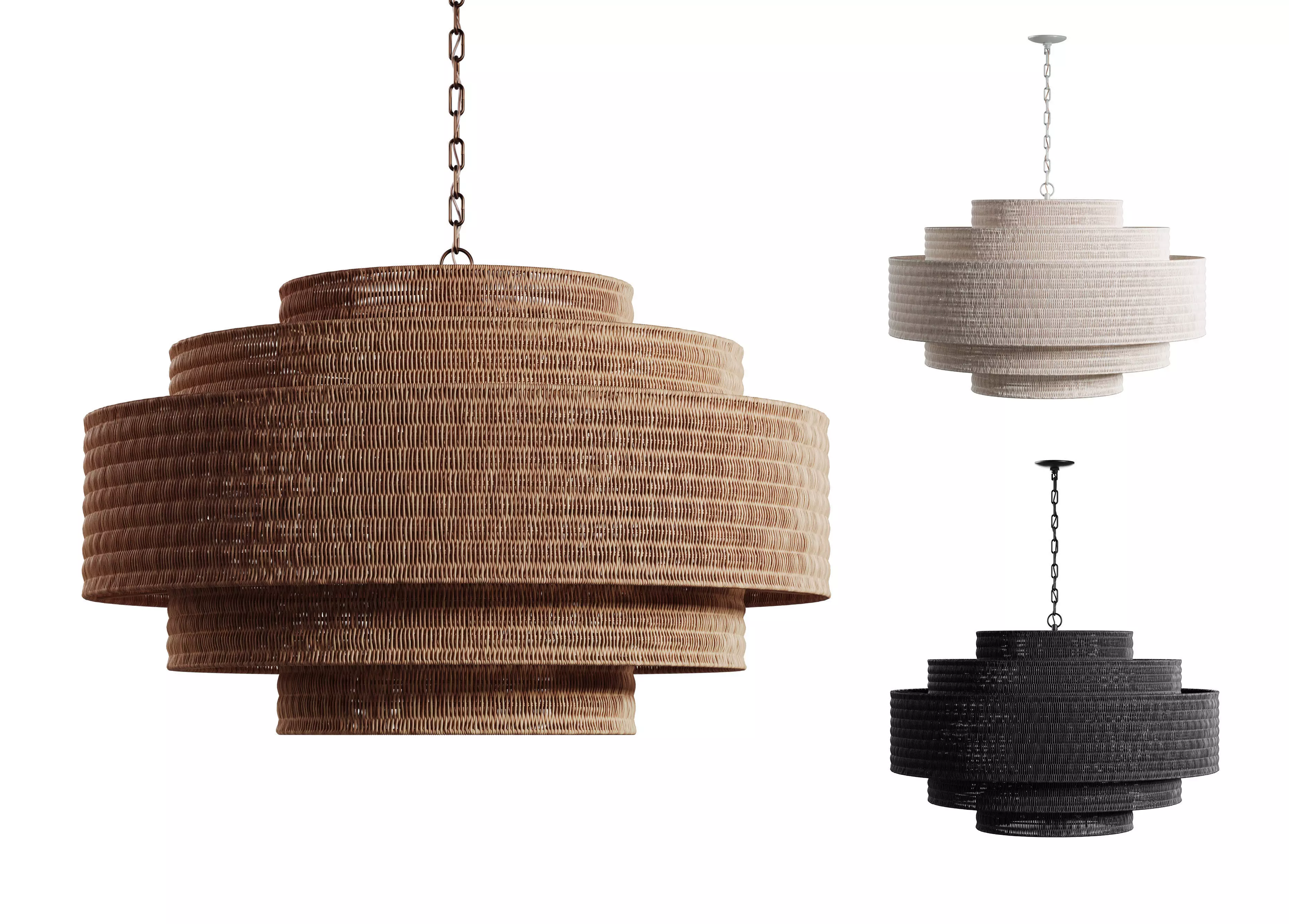 Paloma Chandelier Rattan Light Full Set - 3 Materials 3D Model Collection_0