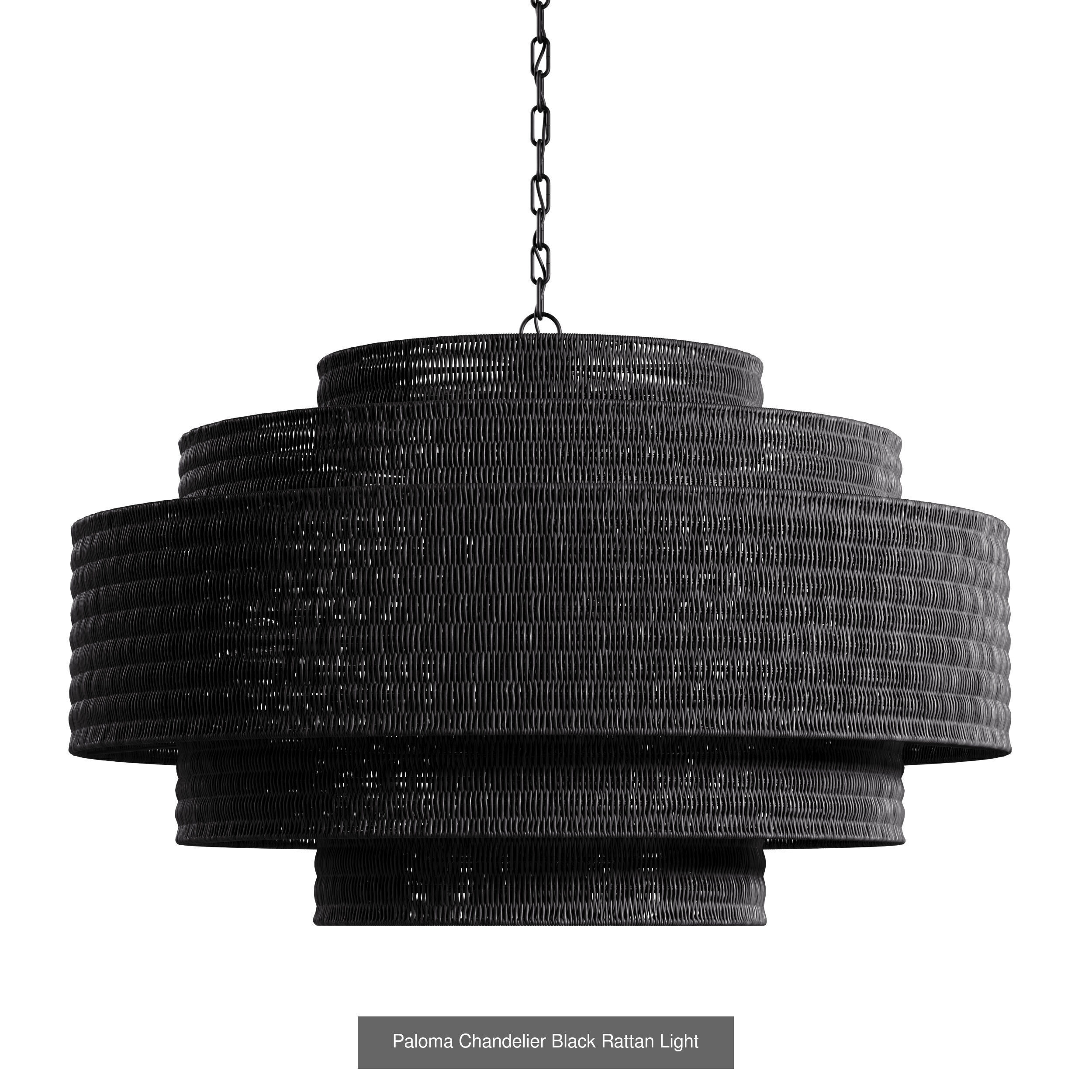 Paloma Chandelier Rattan Light Full Set - 3 Materials 3D Model Collection_3