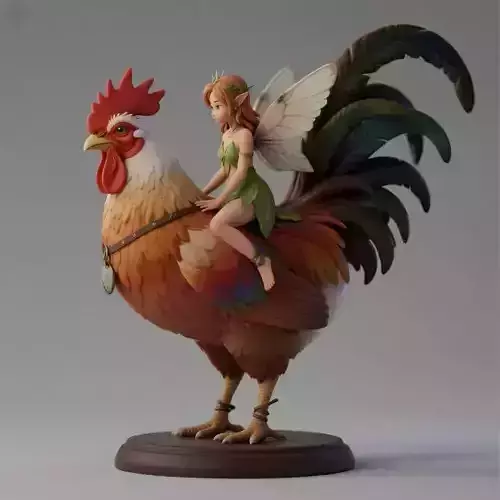1118Fairy Rider COLORFUL 3D Printed  Fairy on Rooster