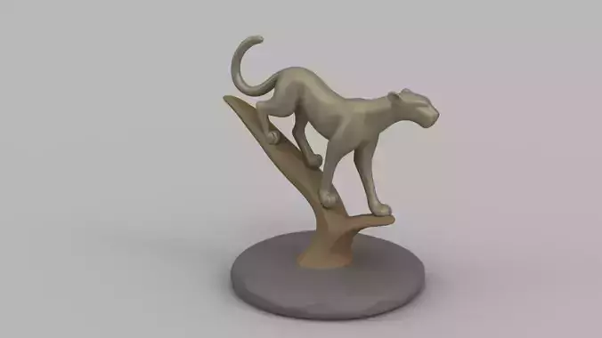 Cheetah on Tree 3D Print Model