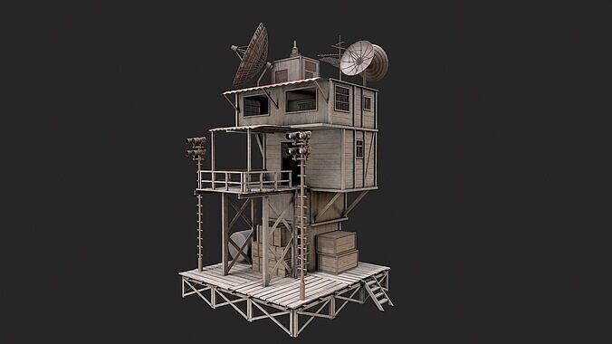 Post Apo Wooden Platform Structure 1 Low-poly 3D model