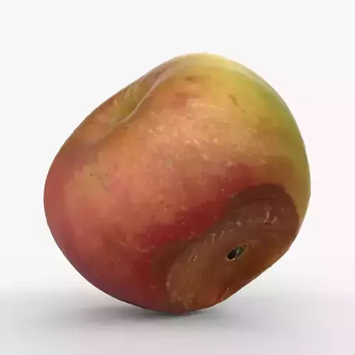 Photorealistic 3D scan of rotten wrinkly overripe old ugly apple