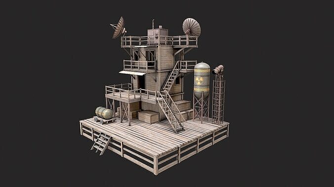 Post Apo Wooden Platform Structure 2 Low-poly 3D model