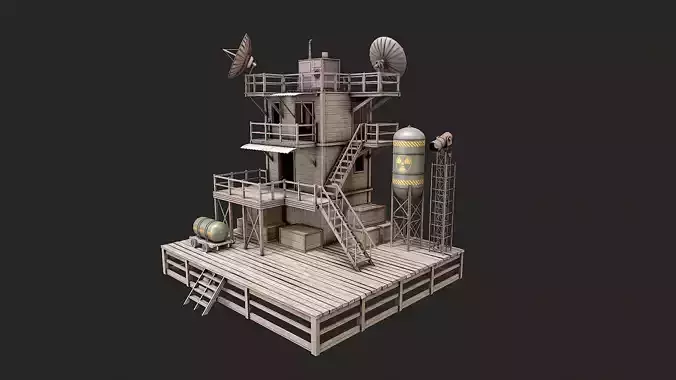 Post Apo Wooden Platform Structure 2 Low-poly 3D model