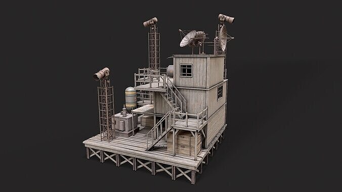 Post Apo Wooden Platform Structure 3 Low-poly 3D model