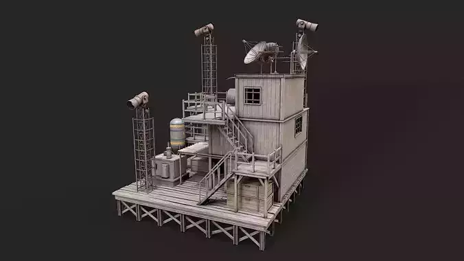 Post Apo Wooden Platform Structure 3 Low-poly 3D model