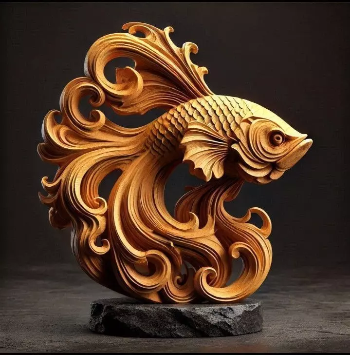 Elegant Betta Fish Sculpture 3D print model
