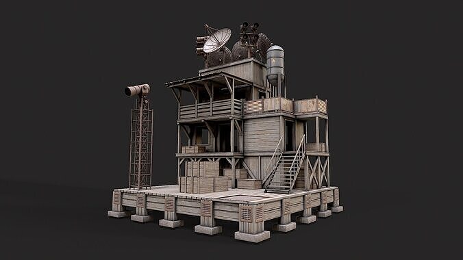 Post Apo Wooden Platform Structure 4 Low-poly 3D model