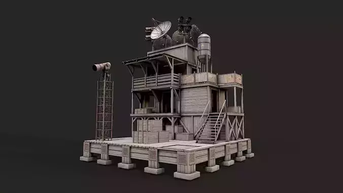 Post Apo Wooden Platform Structure 4 Low-poly 3D model