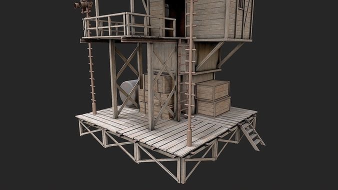 Post Apo Wooden Platform Structure Collection 3D Model Pack 6