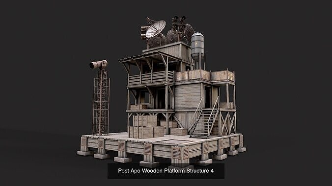 Post Apo Wooden Platform Structure Collection 3D Model Pack 5