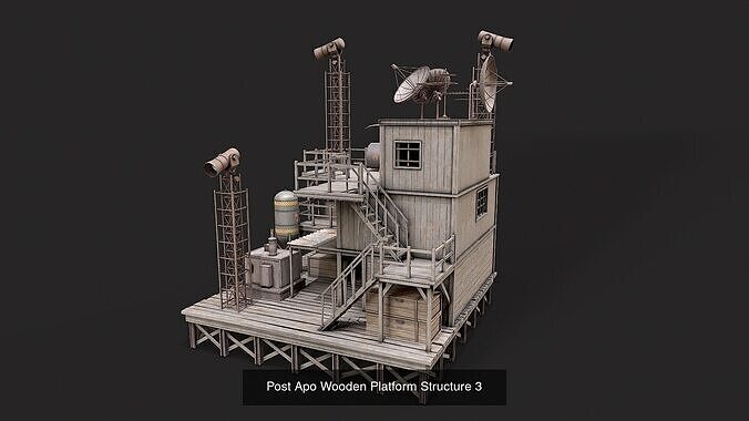 Post Apo Wooden Platform Structure Collection 3D Model Pack 4