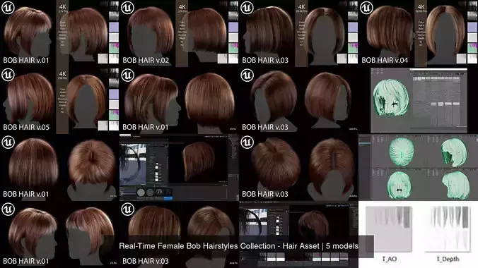 Real-Time Female Bob Hairstyles Collection - Hair Asset 