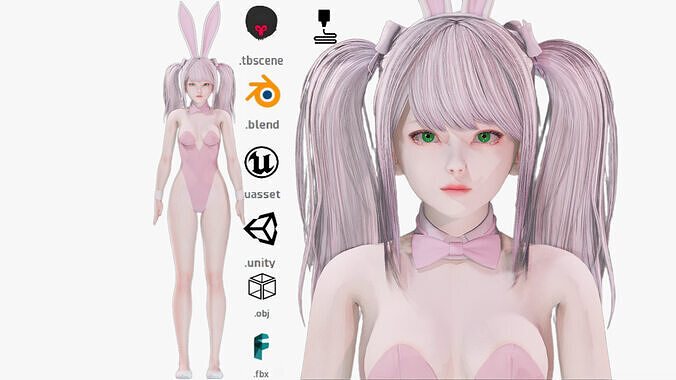 Bunny Girl 0002 - Rigged -Unreal - Unity - Blender - Animated Low-poly 3D model