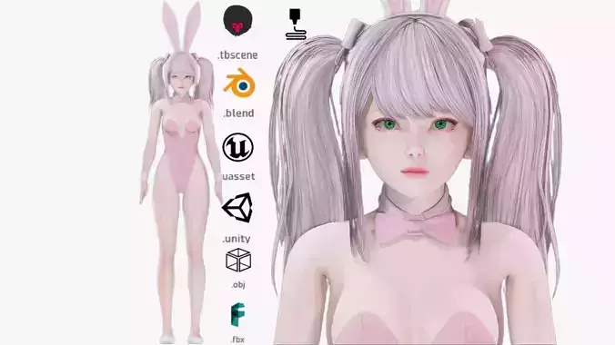 Bunny Girl 0002 - Rigged -Unreal - Unity - Blender - Animated