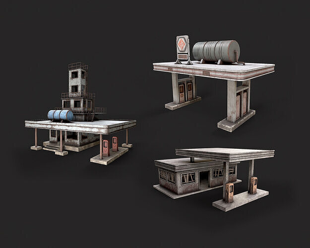 Post Apo Gas Station Collection Low-poly 3D model
