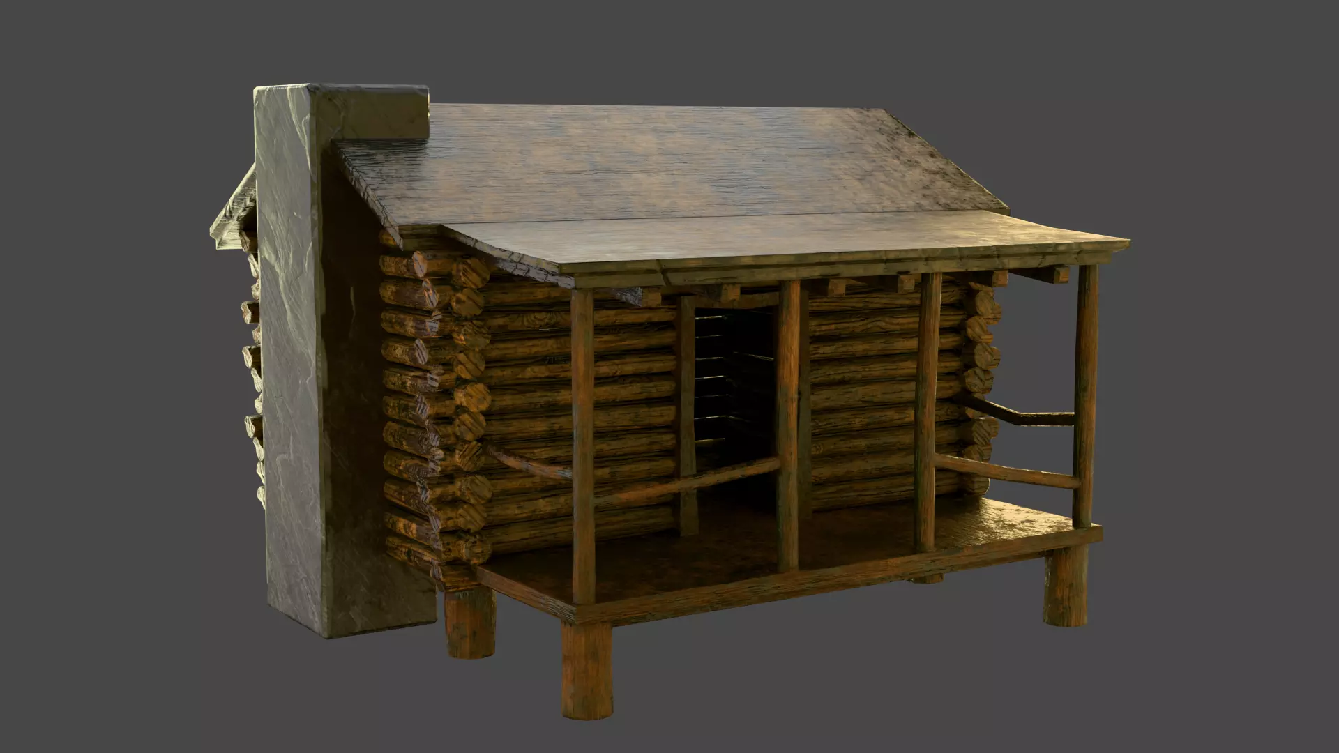 old wooden cabin Low-poly 3D model_0