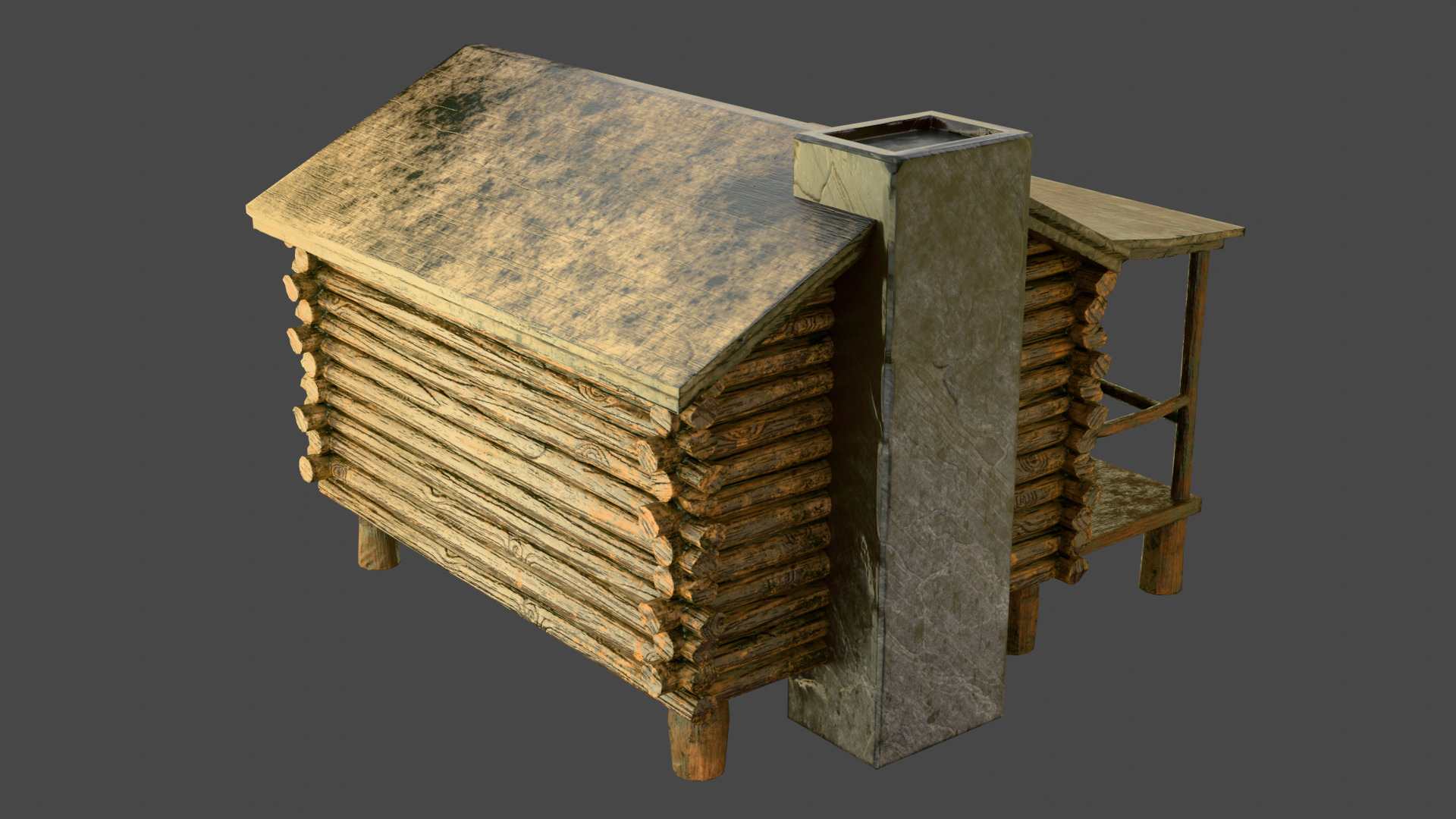 old wooden cabin Low-poly 3D model_3