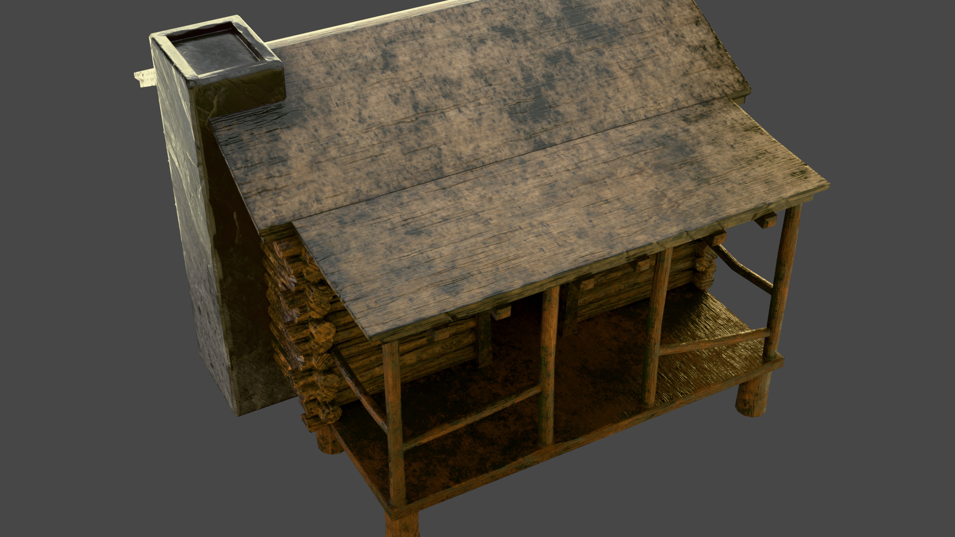 old wooden cabin Low-poly 3D model_5