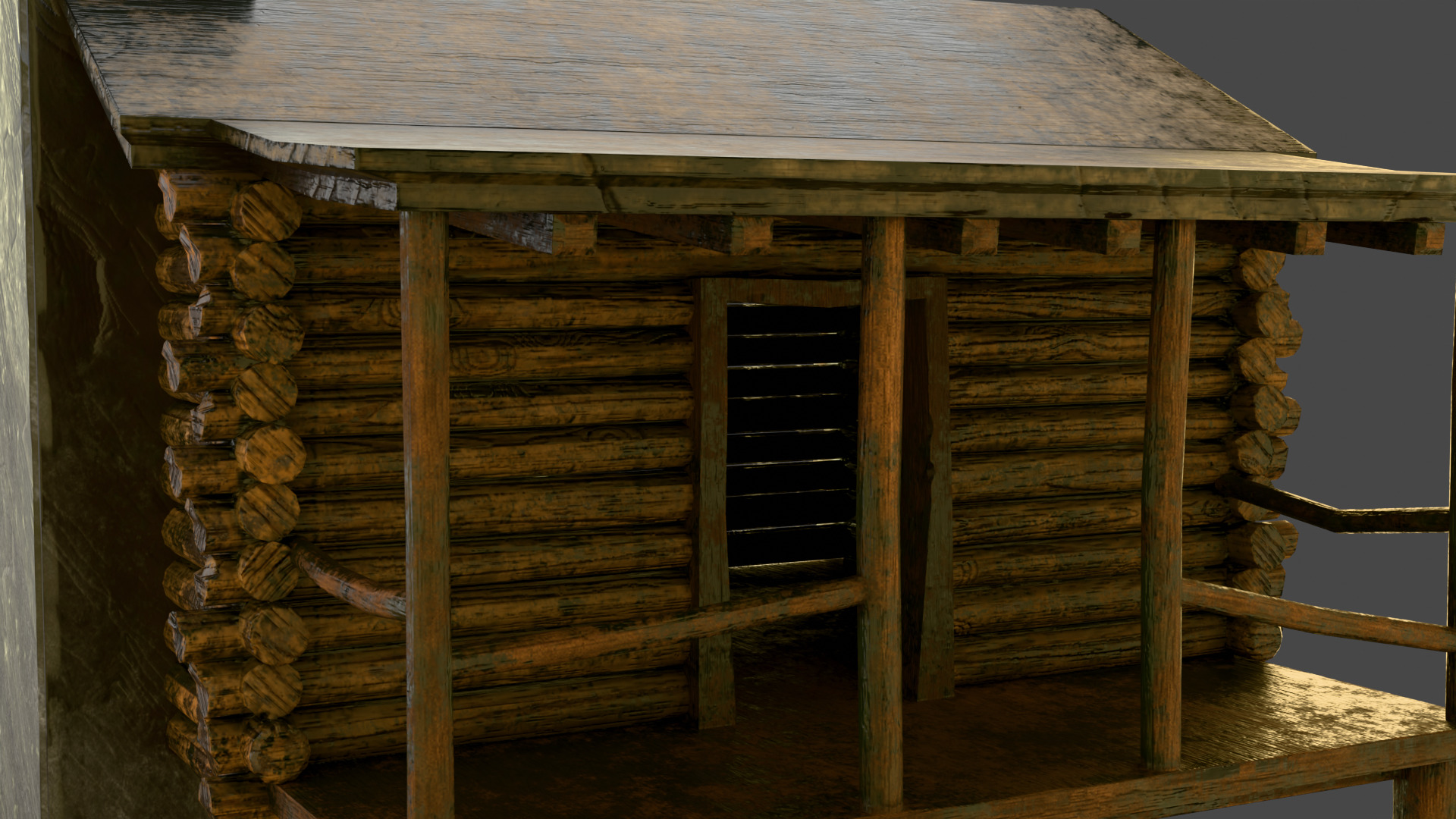 old wooden cabin Low-poly 3D model_4