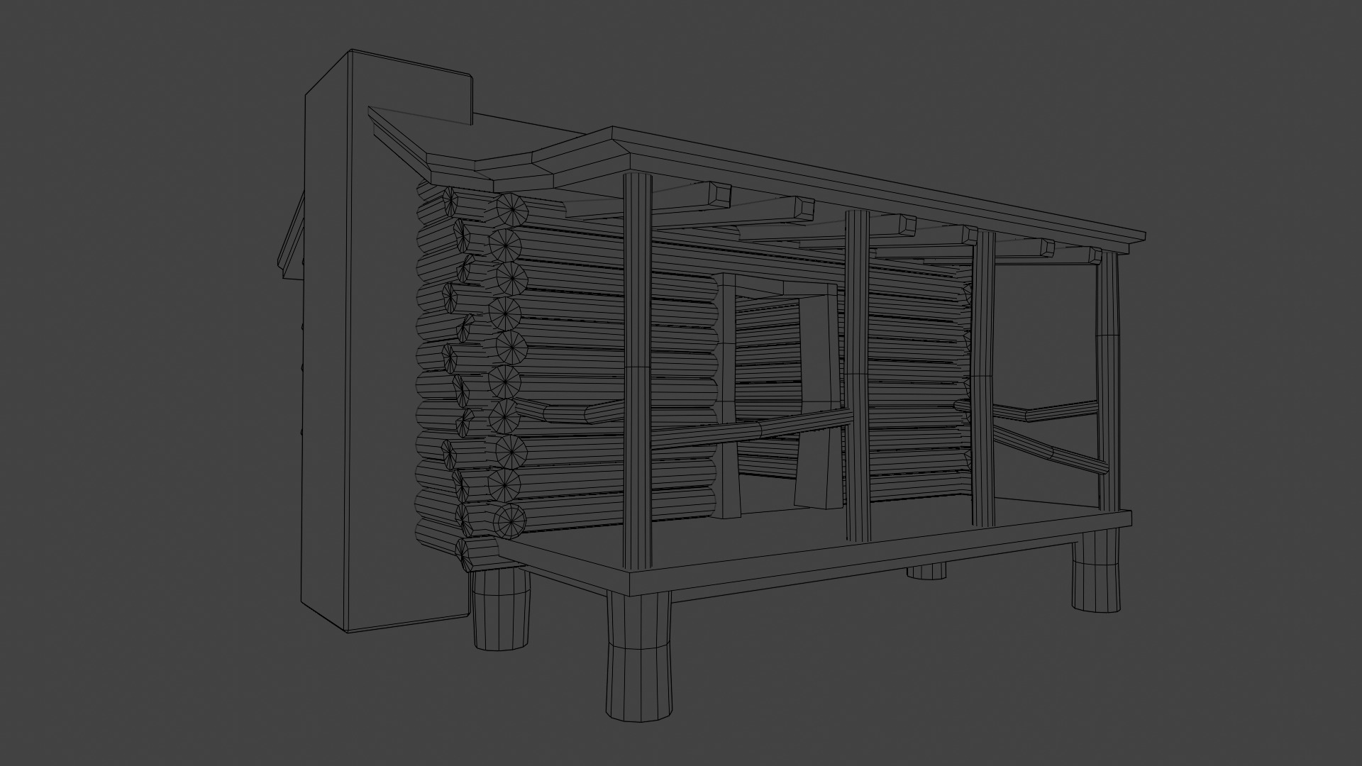old wooden cabin Low-poly 3D model_7