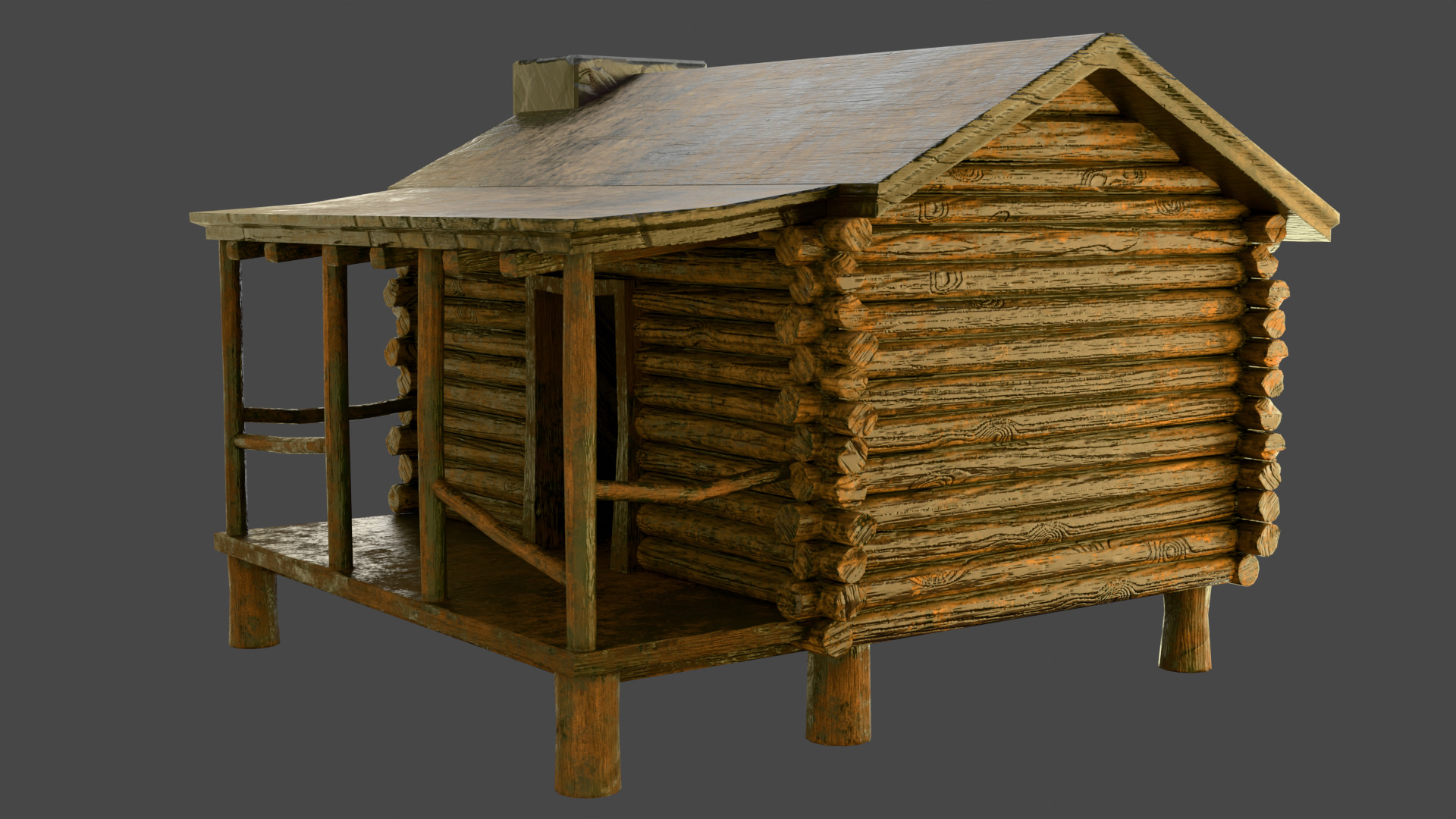 old wooden cabin Low-poly 3D model_1