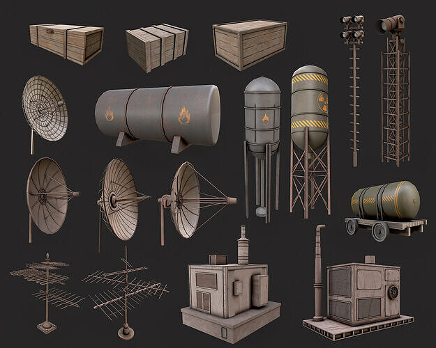 Post Apo Game Objects Collection Low-poly 3D model