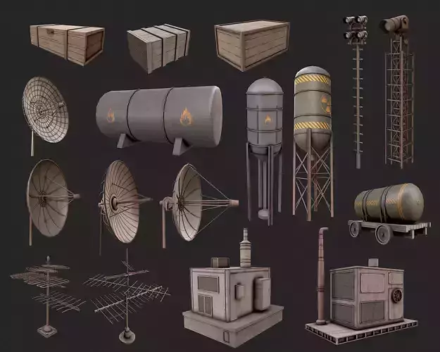 Post Apo Game Objects Collection Low-poly 3D model