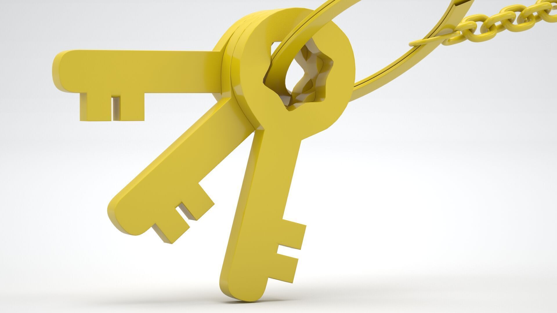 Keychain with Plastic Yellow Keys 3D model_3